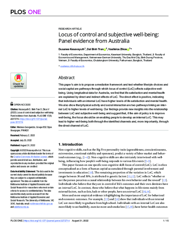 (PDF) Locus of control and subjective well-being: Panel evidence from ...