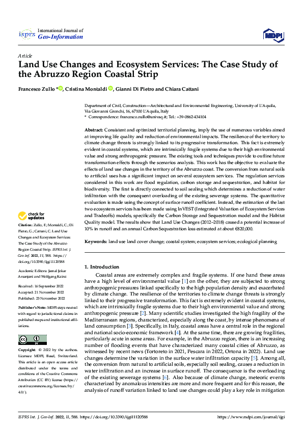 (PDF) Land Use Changes and Ecosystem Services: The Case Study of the ...