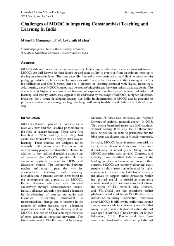 (PDF) Challenges of MOOC in imparting Constructivist Teaching and ...