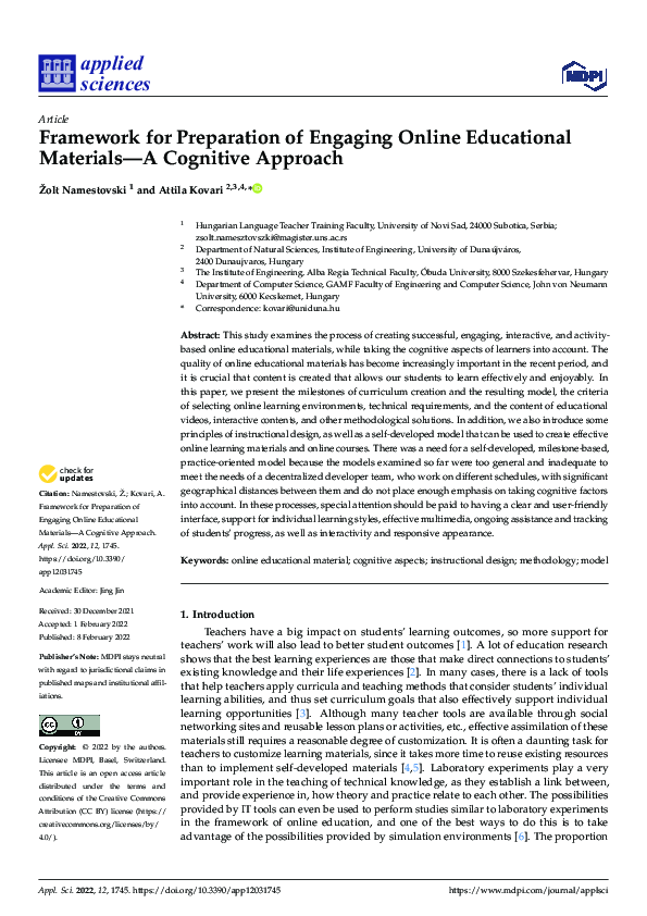 (PDF) Framework for Preparation of Engaging Online Educational ...