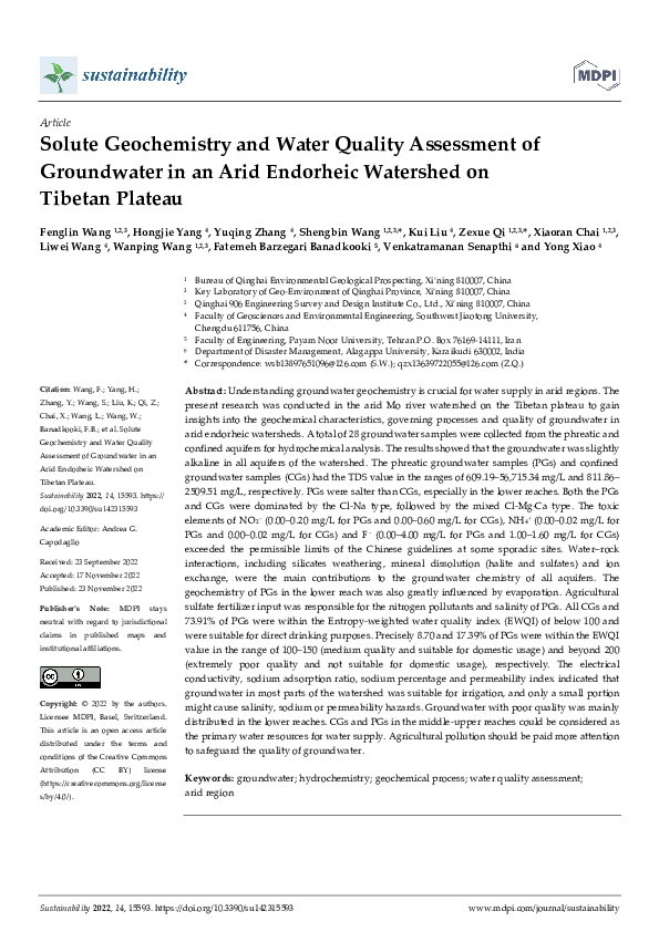 (PDF) Solute Geochemistry and Water Quality Assessment of Groundwater ...