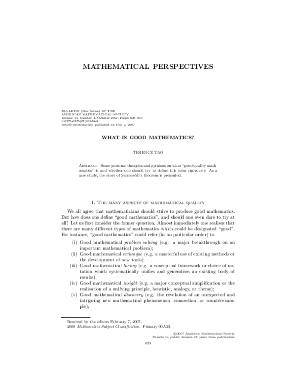 (PDF) What is good mathematics?