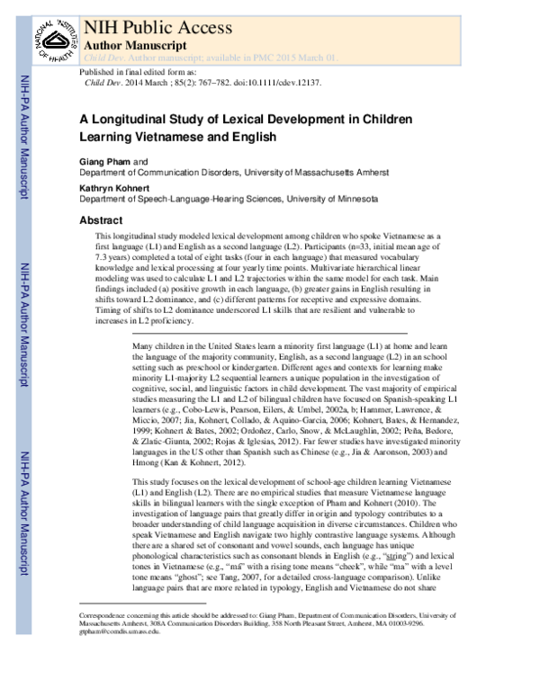 (PDF) A Longitudinal Study of Lexical Development in Children Learning ...
