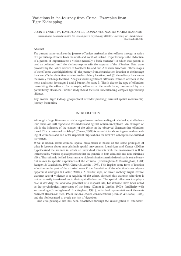(PDF) Variations in the Journey from Crime: Examples from Tiger Kidnapping