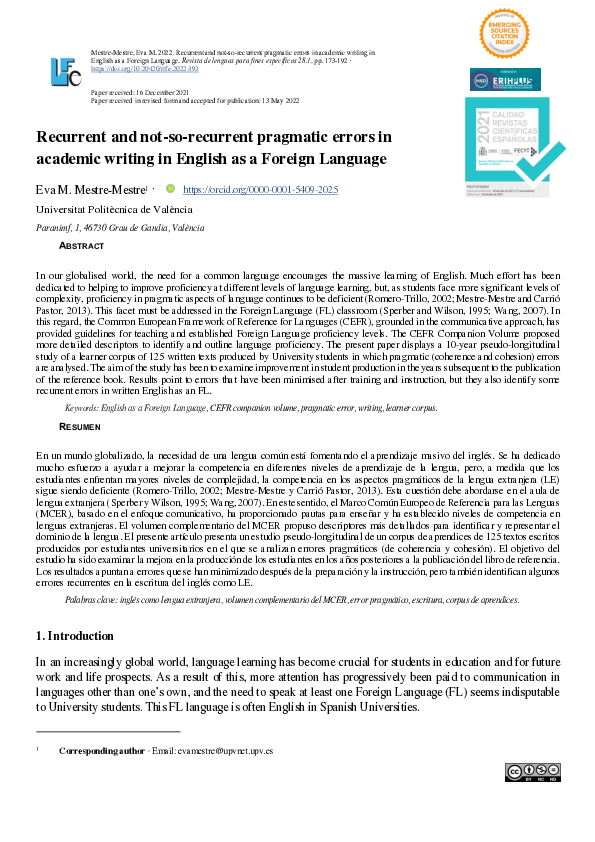 (PDF) Recurrent and not-so-recurrent pragmatic errors in academic ...