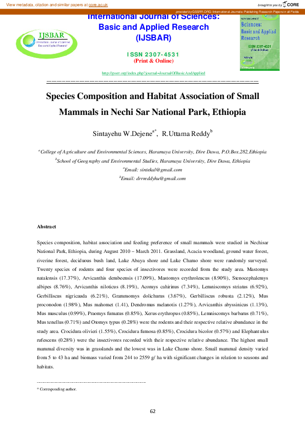 (PDF) Species Composition and Habitat Association of Small Mammals in ...