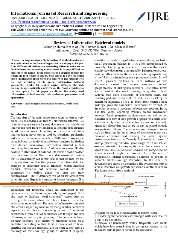 (PDF) Review of Information Retrieval models