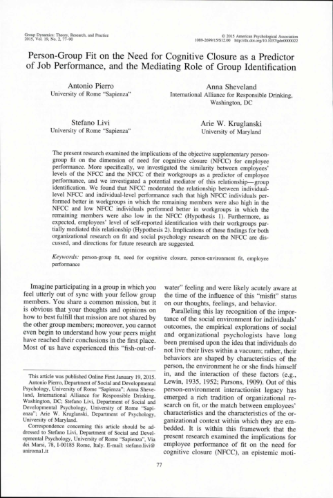 (PDF) Person-group fit on the need for cognitive closure as a predictor ...
