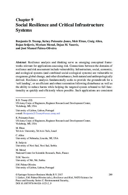 (PDF) Social Resilience and Critical Infrastructure Systems | José ...