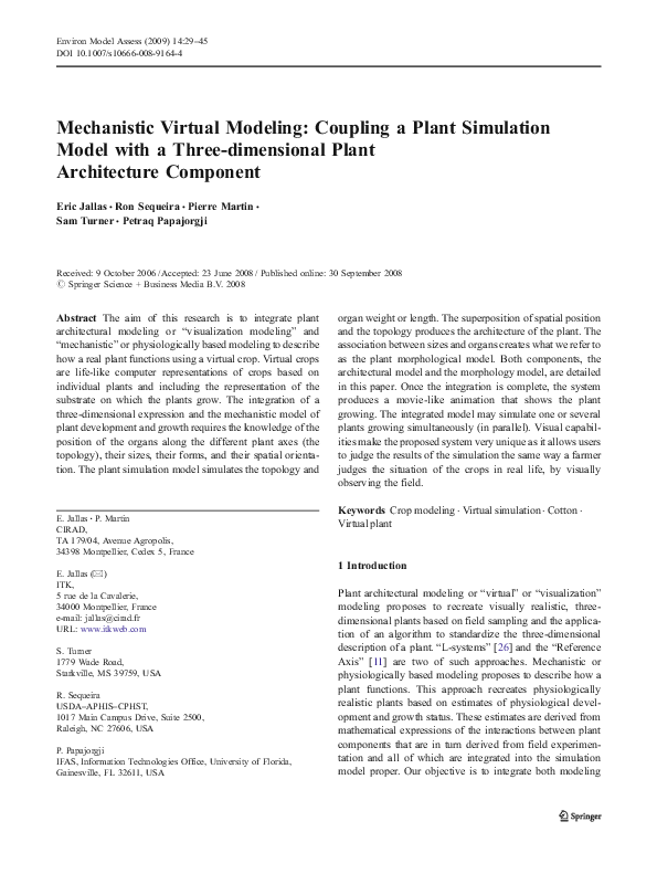 (PDF) Mechanistic Virtual Modeling: Coupling a Plant Simulation Model ...