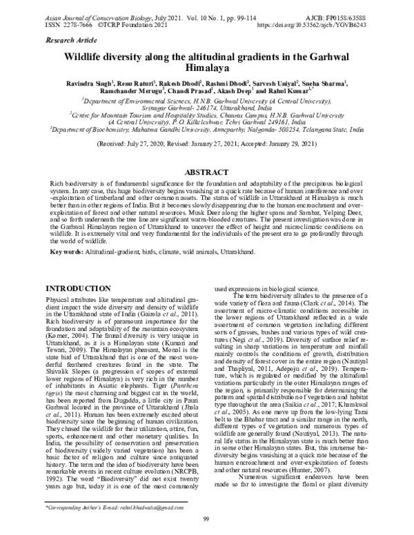 (PDF) Wildlife diversity along the altitudinal gradients in the Garhwal ...