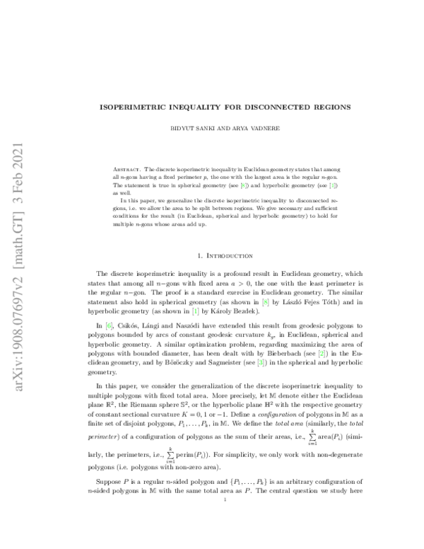 (PDF) Isoperimetric Inequality for Disconnected Regions