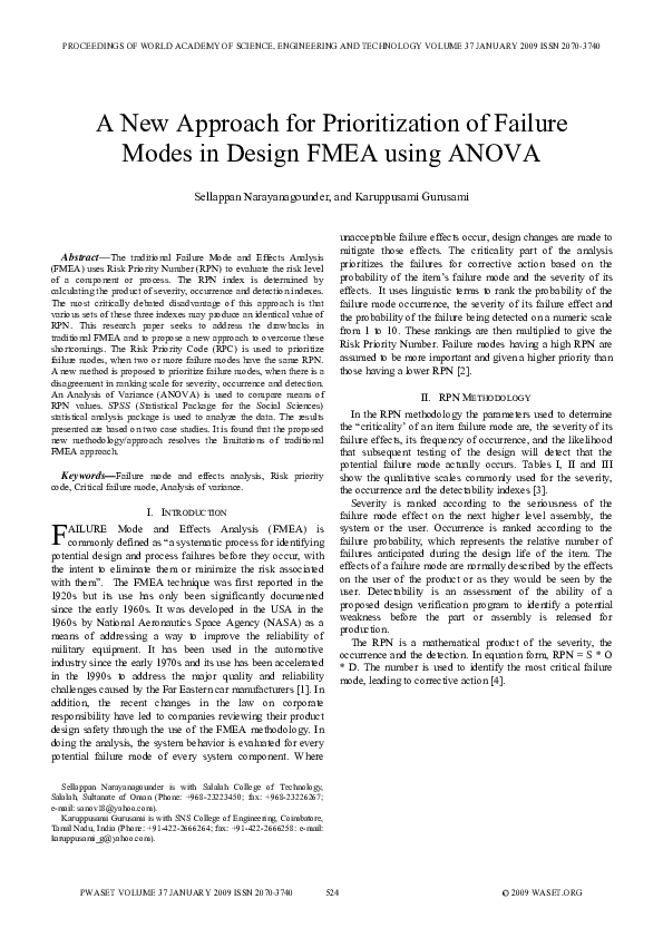 (PDF) A New Approach For Prioritization Of Failure Modes In Design Fmea ...