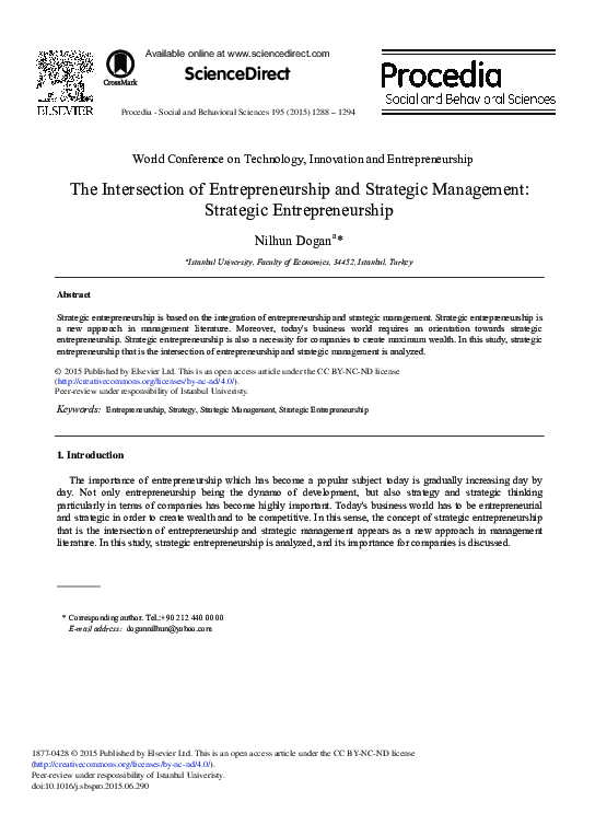 (PDF) The Intersection of Entrepreneurship and Strategic Management ...