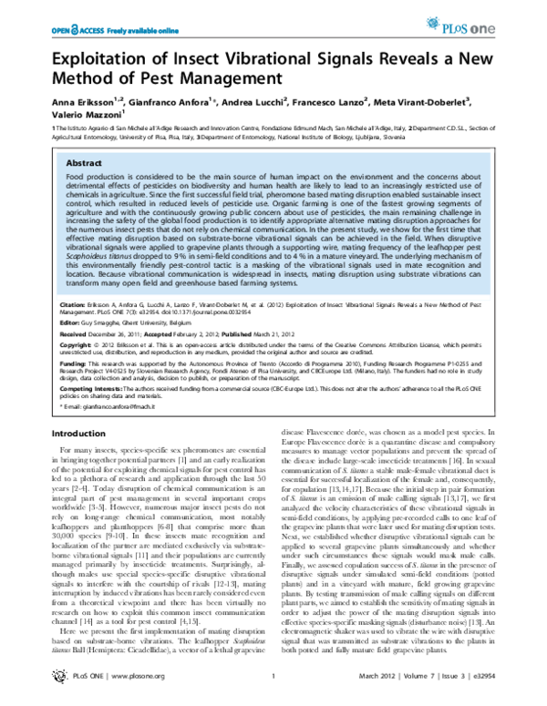 (PDF) Exploitation of Insect Vibrational Signals Reveals a New Method ...