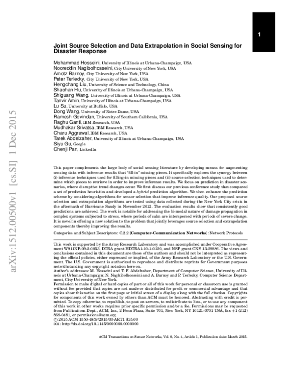 (PDF) Data Extrapolation in Social Sensing for Disaster Response