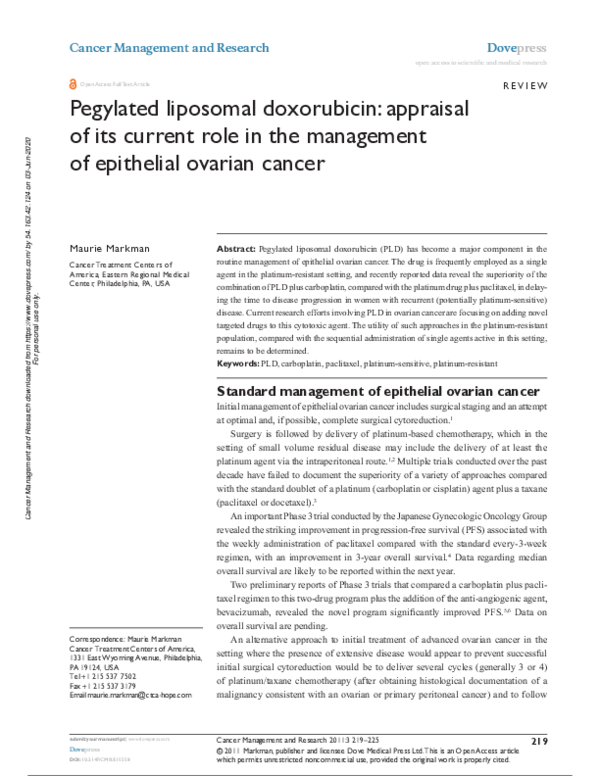 (PDF) Pegylated liposomal doxorubicin: appraisal of its current role in ...