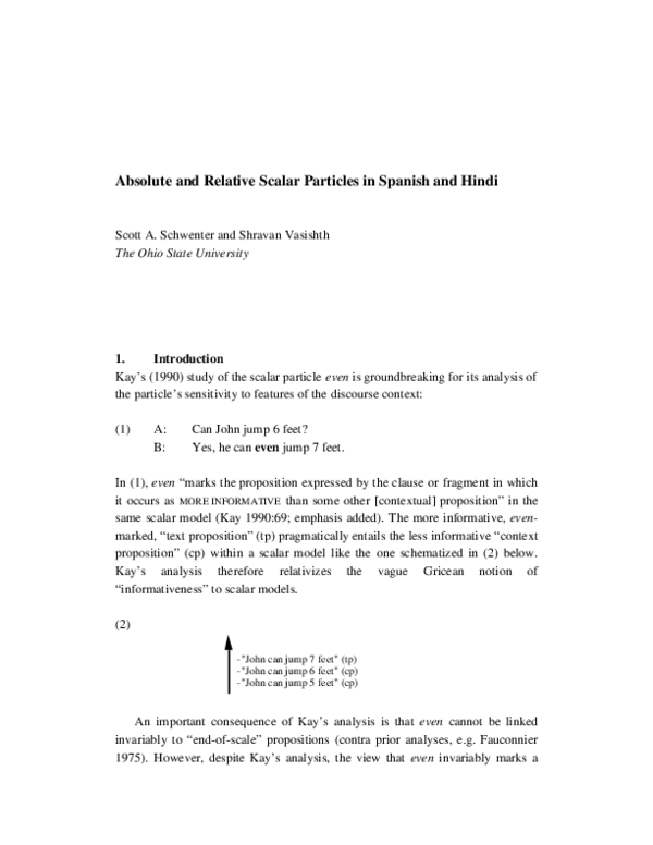 (PDF) Absolute and Relative Scalar Particles in Spanish and Hindi