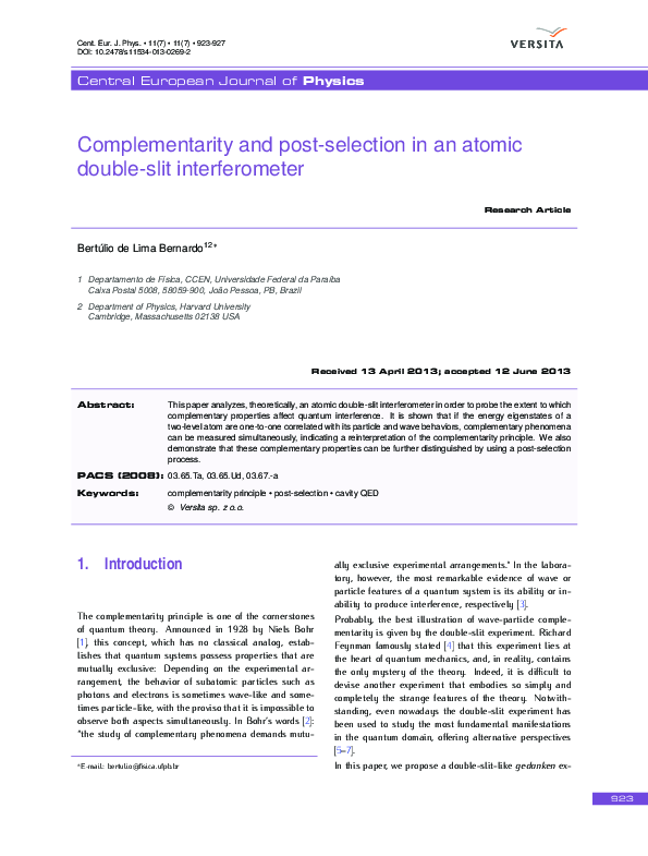 (PDF) Complementarity and post-selection in an atomic double-slit ...
