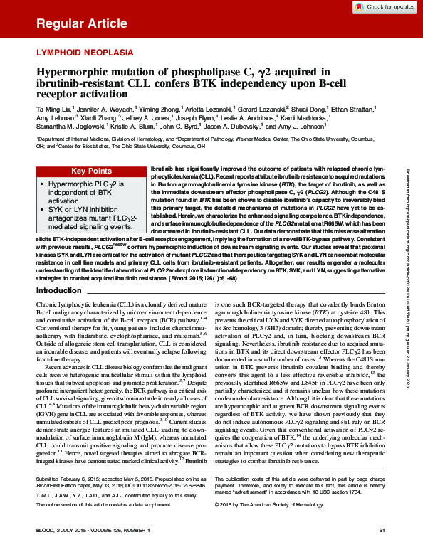 (PDF) Hypermorphic mutation of phospholipase C, gamma 2 acquired in ...