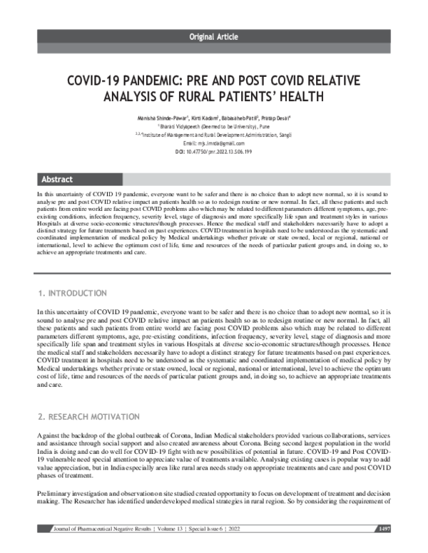 (PDF) COVID-19 Pandemic: Pre and Post Covid Relative Analysis of Rural ...