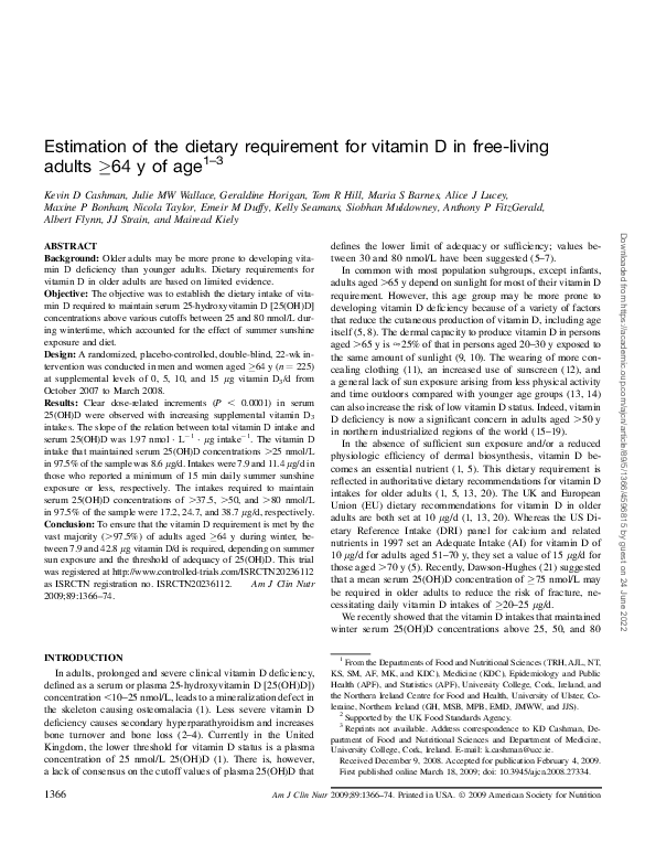 (PDF) Estimation of the dietary requirement for vitamin D in free ...