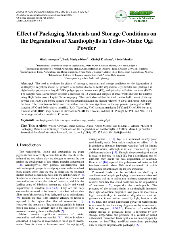 (PDF) Effect of Packaging Material and Storage Conditions on Quality of ...