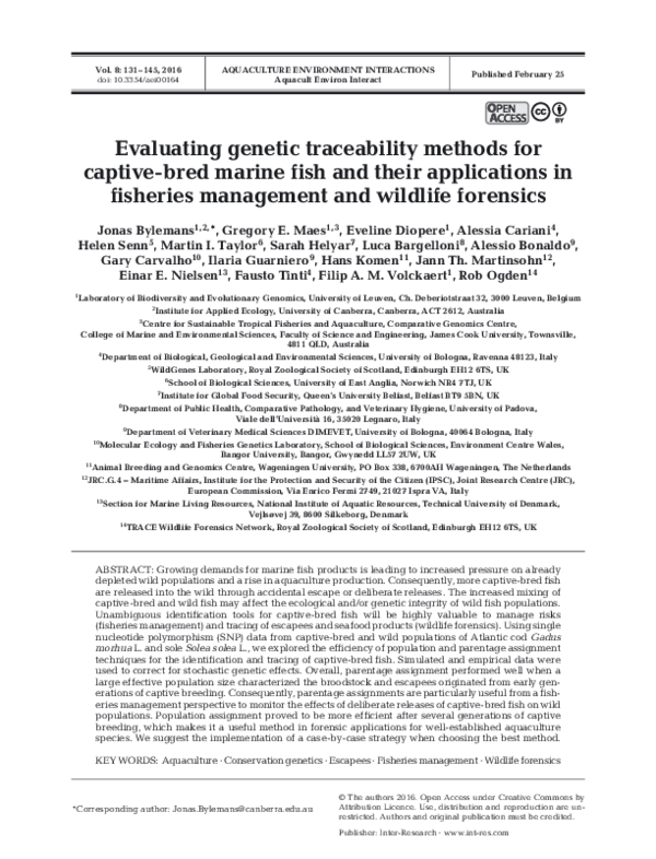 (PDF) Evaluating genetic traceability methods for captive‑bred marine ...