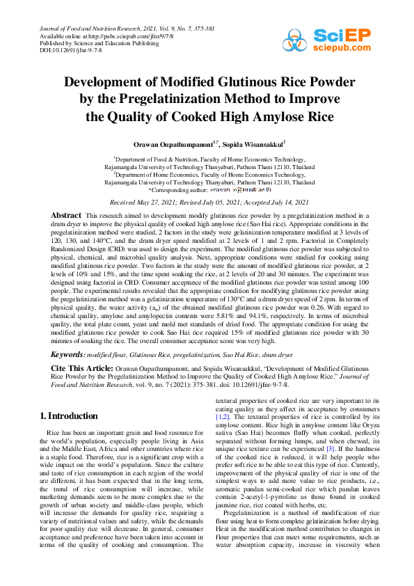 (PDF) Development of Modified Glutinous Rice Powder by the ...