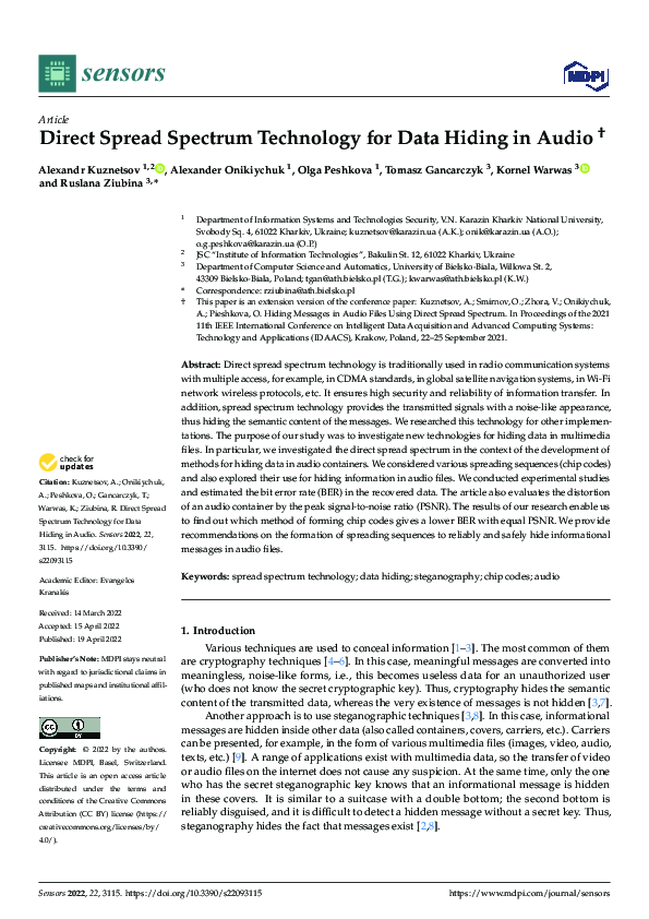 (PDF) Direct Spread Spectrum Technology for Data Hiding in Audio