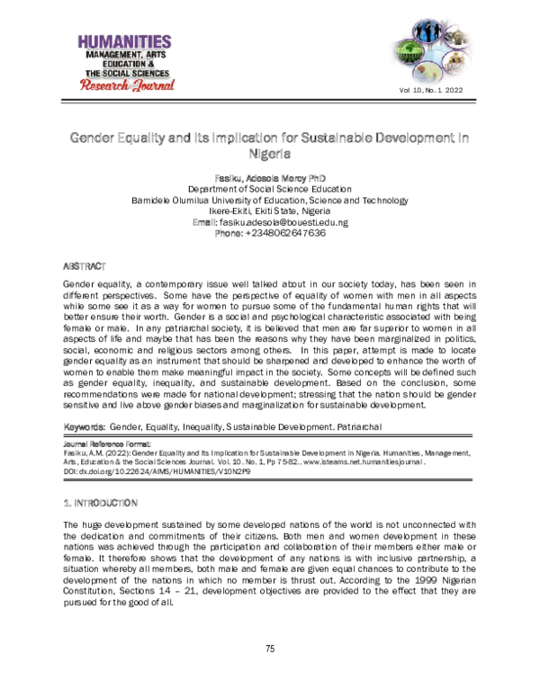 (PDF) Gender Equality and Its Implication for Sustainable Development ...
