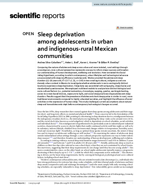 (PDF) Sleep deprivation among adolescents in urban and indigenous-rural ...
