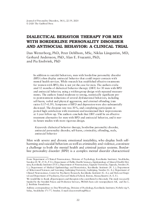 (PDF) Dialectical Behavior Therapy for men with borderline personality ...