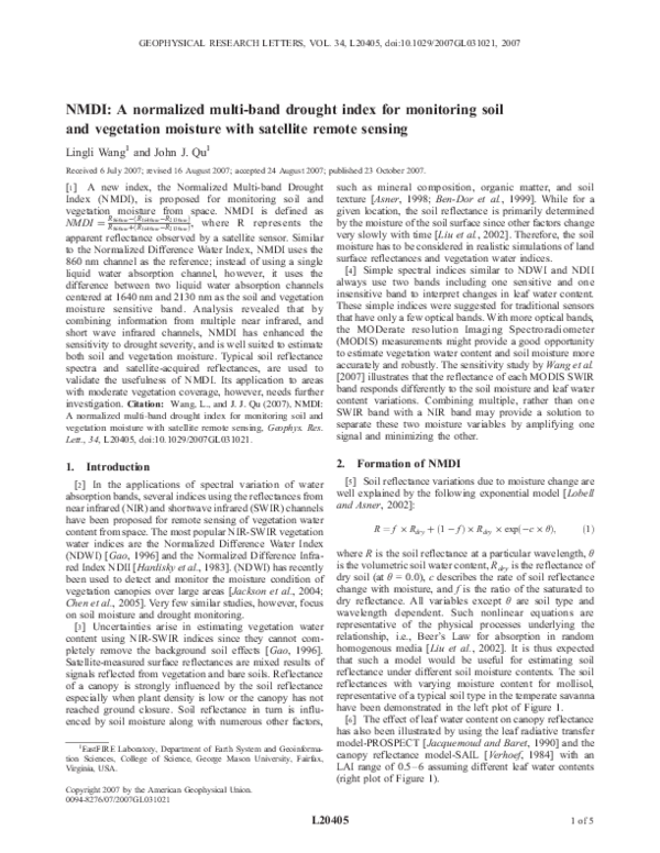 (PDF) NMDI: A normalized multi-band drought index for monitoring soil ...