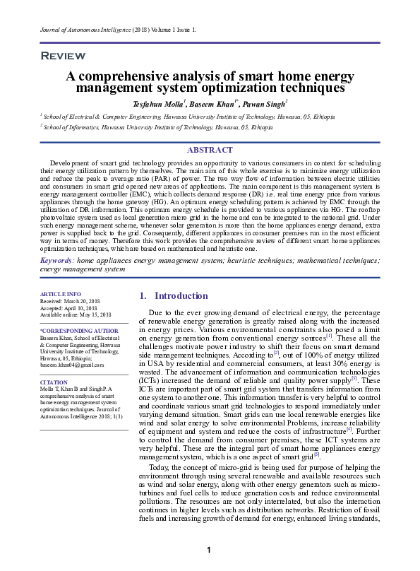 (PDF) A comprehensive analysis of smart home energy management system