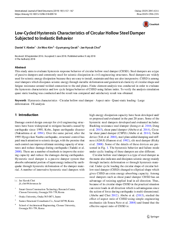 (PDF) Low-Cycled Hysteresis Characteristics of Circular Hollow Steel ...