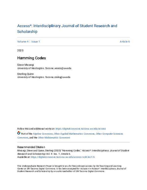(PDF) Hamming Codes