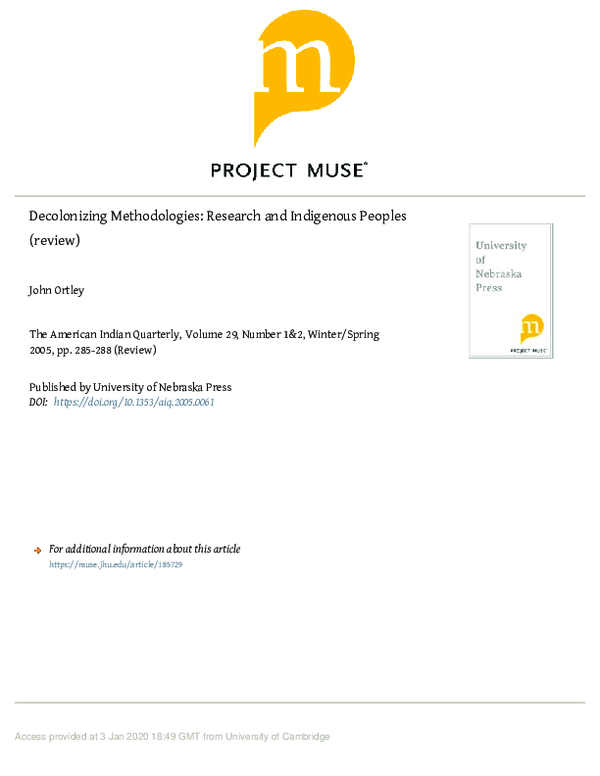 (PDF) Decolonizing Methodologies: Research and Indigenous Peoples, and ...
