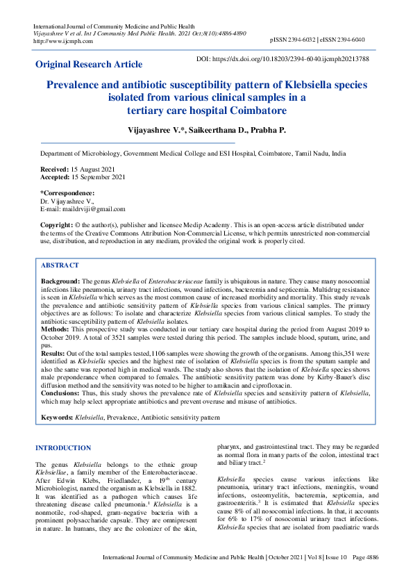 (PDF) Prevalence and antibiotic susceptibility patterns of ...