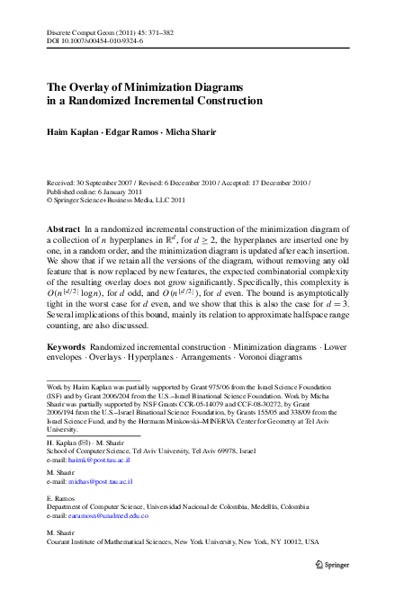 (PDF) The Overlay of Minimization Diagrams in a Randomized Incremental ...