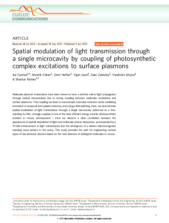 (PDF) Spatial modulation of light transmission through a single ...