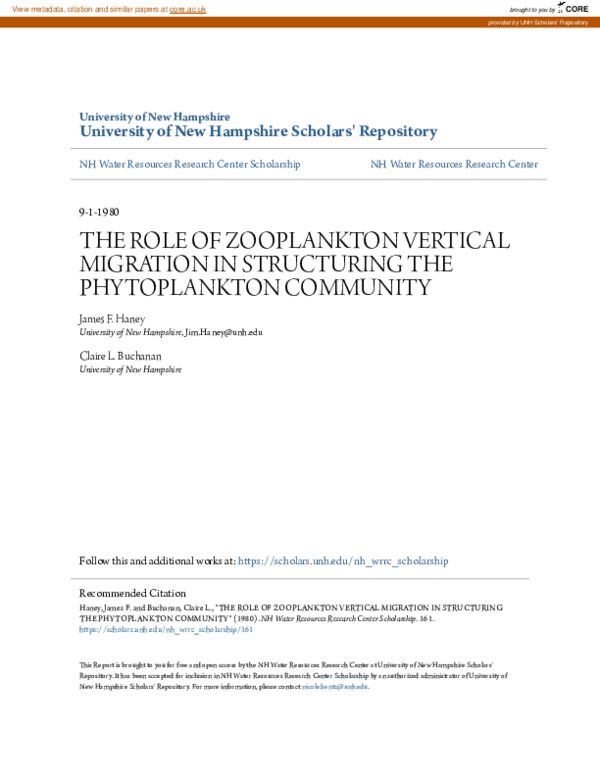(PDF) The Role of Zooplankton Vertical Migration in Structuring the ...