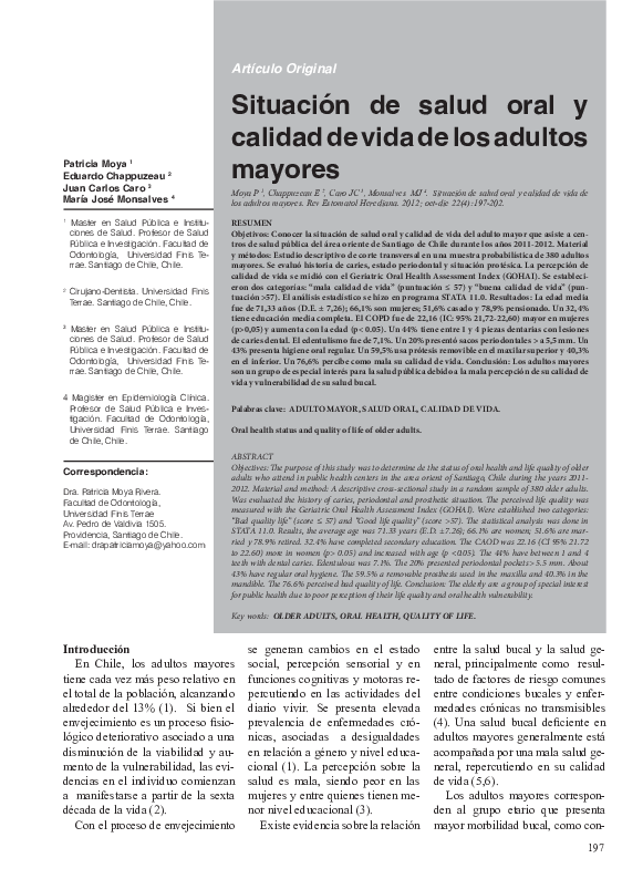 (PDF) Situación de salud oral y calidad de vida de los adultos mayores