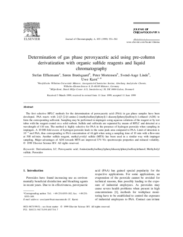 (PDF) Determination of gas phase peroxyacetic acid using pre-column ...