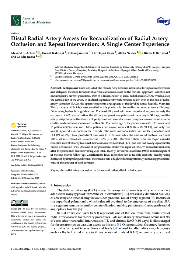 (PDF) Distal Radial Artery Access for Recanalization of Radial Artery ...
