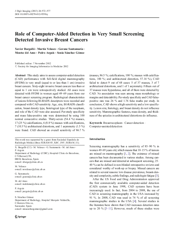 (PDF) Role of Computer-Aided Detection in Very Small Screening Detected ...