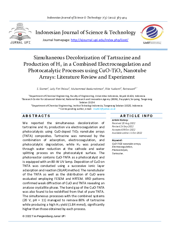 (PDF) Simultaneous Decolorization of Tartrazine and Production of H2 in ...