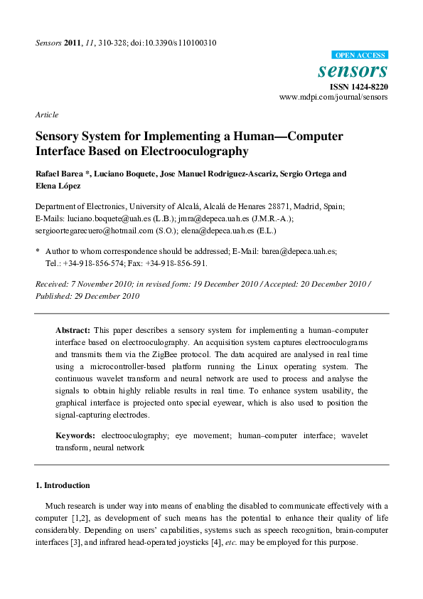 (PDF) Sensory System for Implementing a Human—Computer Interface Based ...