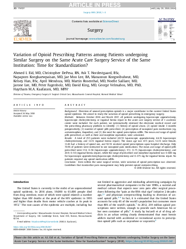 (PDF) Variation of Opioid Prescribing Patterns among Patients ...
