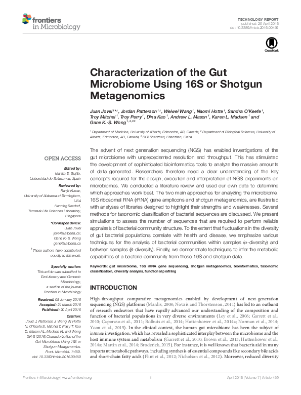(PDF) Characterization of the Gut Microbiome Using 16S or Shotgun ...